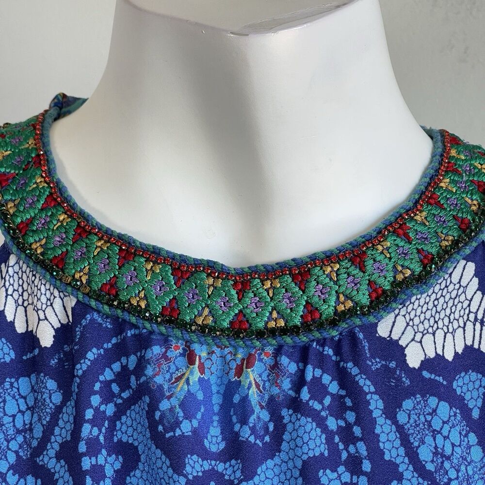 Anthropologie Ranna Gill Boteh Jewel Neckline Maxi Dress 6 Pleated Flowy Party - Picture 3 of 15
